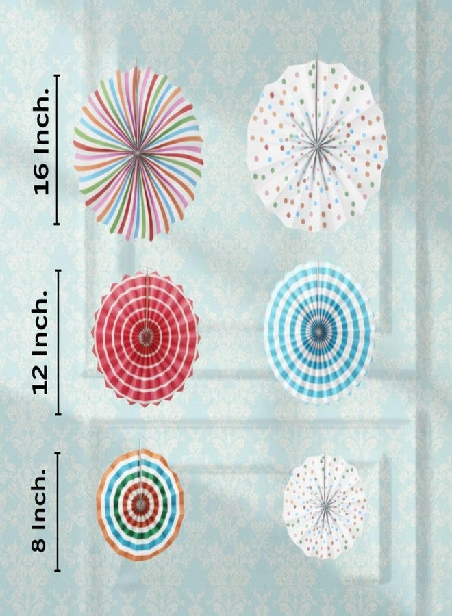FI - FLICK IN Decorative Paper Fans for Birthday Decoration White Blue Fans for Party Theme Baby Showers Wedding (Pack of 6, Multicolor) - Image 4